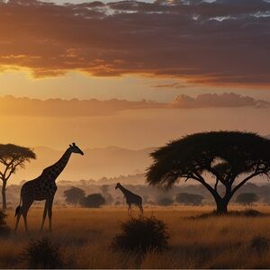 Giraffe sunset HD metal wall Art print 4 x 6 inches